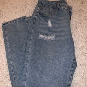 High rise blue jeans